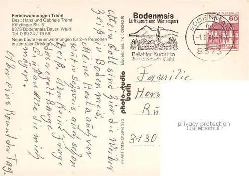 AK / Ansichtskarte Bodenmais Ferienwohnungen Treml im Bayerischen Wald Panorama Bodenmais