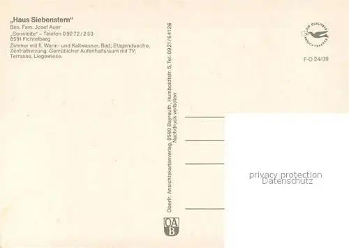 AK / Ansichtskarte Fichtelberg_Bayreuth Gaestehaus Pension Haus Siebenstern Gastraum Terrasse Fichtelberg Bayreuth