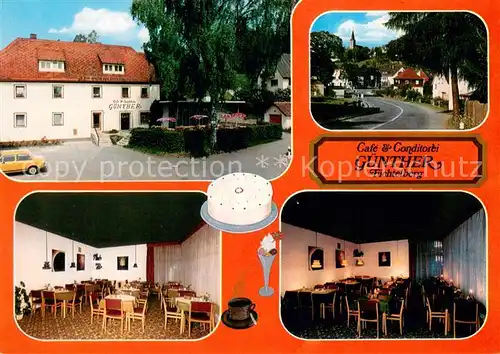 AK / Ansichtskarte Fichtelberg_Bayreuth Cafe Conditorei Guenther Gastraum Strassenpartie Fichtelberg Bayreuth