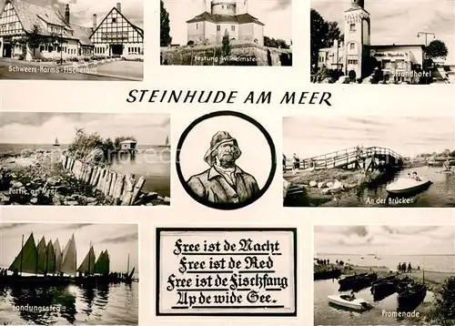 AK / Ansichtskarte Steinhude_am_Meer Schweers Harms Fischerhus Festung Wilhelmstein Strandhotel Bruecke Landungssteg Promenade 