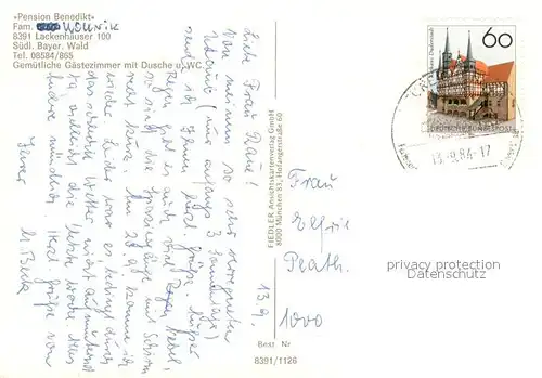 AK / Ansichtskarte Lackenhaeuser_Niederbayern Pension Benedikt Gastraum Garten Lackenhaeuser Niederbayern