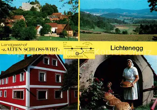 AK / Ansichtskarte Lichtenegg_Birgland Landgasthof zum Alten Schloss Wirt Holzofenbrot Landschaftspanorama Lichtenegg_Birgland