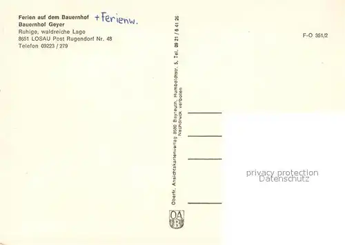 AK / Ansichtskarte Losau_Rugendorf Ferien auf dem Bauernhof Geyer im Frankenwald Losau Rugendorf