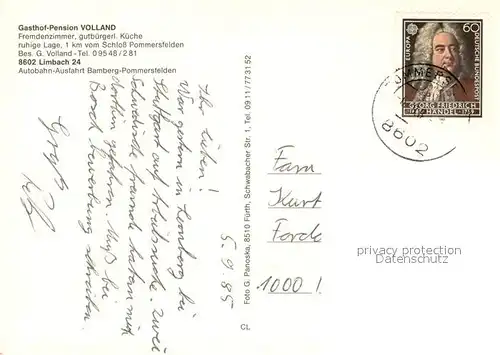 AK / Ansichtskarte Pommersfelden Gasthof Volland Restaurant Schloss Pommersfelden