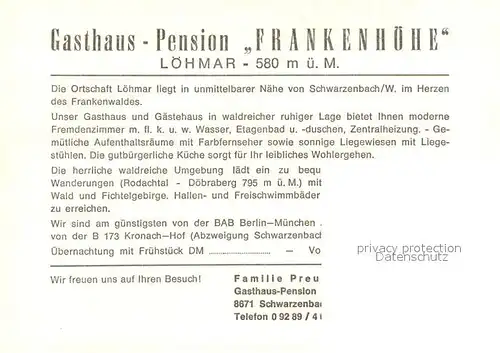 AK / Ansichtskarte Loehmar_Wald Gasthaus Pension Frankenhoehe Gaststube Loehmar Wald