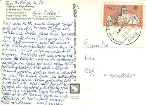 AK / Ansichtskarte Birnbach_Rottal Hotel garni Rappensberg Gastraeume Freibad Birnbach Rottal