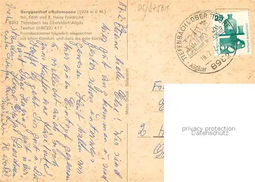 AK / Ansichtskarte Tiefenbach_Oberstdorf Berggasthof Rohrmoos Gaststube Tiefenbach_Oberstdorf
