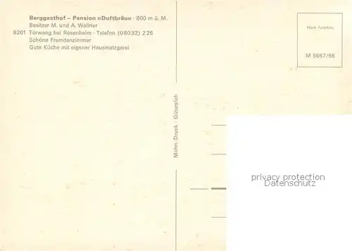 AK / Ansichtskarte Toerwang Berggasthof Pension Duftbraeu Terrasse Gaststube Toerwang