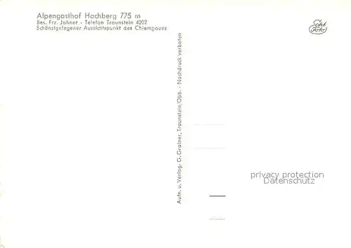 AK / Ansichtskarte Traunstein_Oberbayern Alpengasthof Hochberg mit Hochfelln Watzmann und Hochkalter Traunstein_Oberbayern