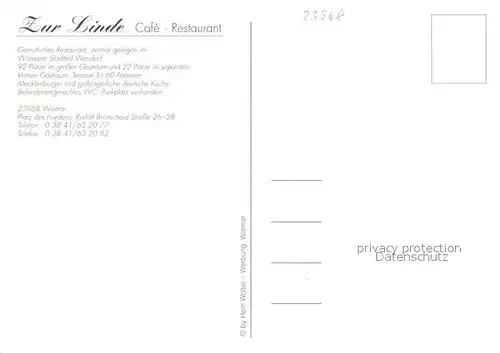 AK / Ansichtskarte Wendorf_Wismar Cafe Restaurant Zur Linde Gastraeume Wendorf Wismar