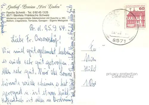 AK / Ansichtskarte Baernfels Gasthof Pension Drei Linden Gastraeume Terrasse Baernfels