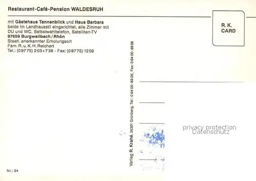 AK / Ansichtskarte Burgwallbach Pension Tannenblick mit Gaestehaus Barbara Gaststube Zimmer Burgwallbach
