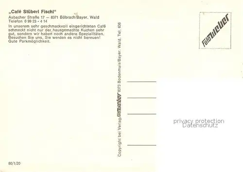 AK / Ansichtskarte Boebrach Cafe Stueberl Fischl Gastraeume Boebrach
