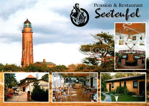 AK / Ansichtskarte Prerow_Ostseebad Pension Restaurant Seeteufel Garten Gastraum Leuchtturm Prerow_Ostseebad