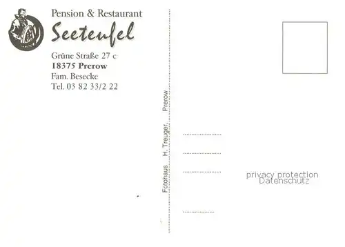 AK / Ansichtskarte Prerow_Ostseebad Pension Restaurant Seeteufel Garten Gastraum Leuchtturm Prerow_Ostseebad