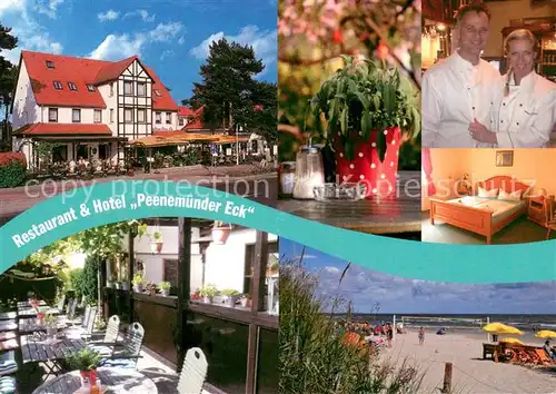 AK / Ansichtskarte Karlshagen Restaurant Hotel Peenemuender Eck Terrasse Strand Zimmer Karlshagen