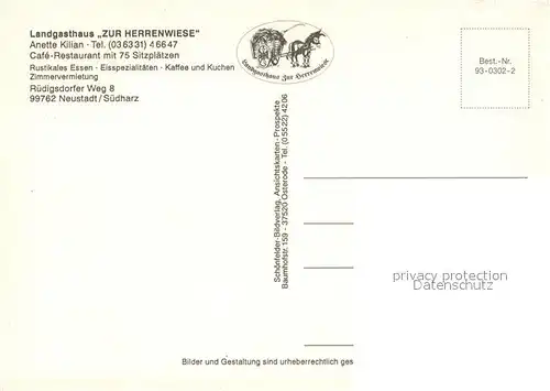 AK / Ansichtskarte Neustadt_Harz Landgasthaus Zur Herrenwiese Cafe Restaurant Neustadt_Harz