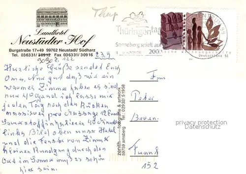 AK / Ansichtskarte Neustadt_Harz Landhotel Neustaedter Hof Restaurant Halle Neustadt_Harz