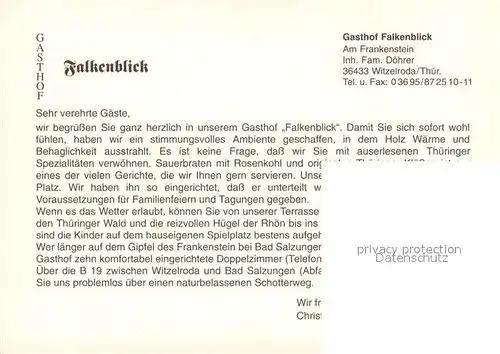 AK / Ansichtskarte Witzelroda Gasthof Falkenblick Restaurant Fremdenzimmer Landschaftspanorama 