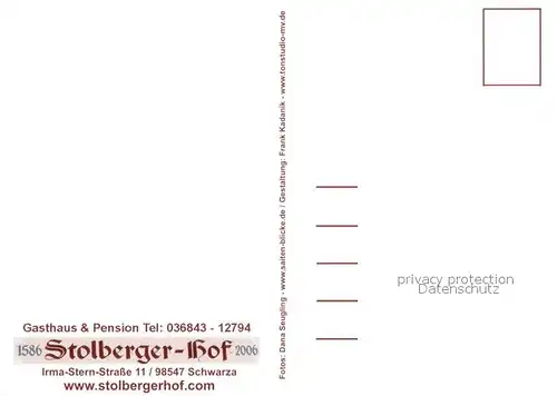 AK / Ansichtskarte Schwarza_Thueringer_Wald Gasthaus Pension Stolberger Hof Restaurant Fremdenzimmer Schwarza_Thueringer_Wald