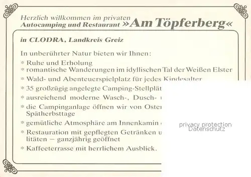 AK / Ansichtskarte Clodra Restaurant Am Toepferberg Autocamping Clodra