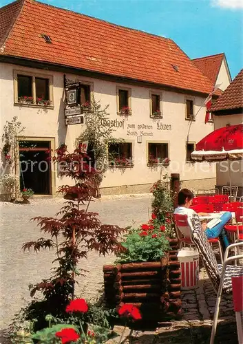AK / Ansichtskarte Sulzfeld_Main Gasthof zum Goldenen Loewen Geburtshaus der Meterbratwurst Sulzfeld Main