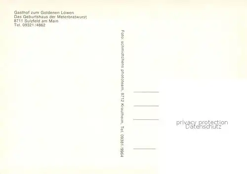 AK / Ansichtskarte Sulzfeld_Main Gasthof zum Goldenen Loewen Geburtshaus der Meterbratwurst Sulzfeld Main