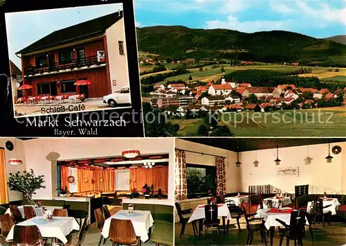 AK / Ansichtskarte Markt_Schwarzach Schloss Cafe Gastraum Ortsansicht mit Kirche Landschaftspanorama Markt Schwarzach