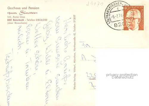 AK / Ansichtskarte Baierbach_Rosenheim Gasthaus Pension zum Simssee Gastraum Garten Terrasse Baierbach Rosenheim