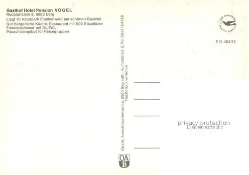 AK / Ansichtskarte Rudolphstein Gasthof Hotel Pension Vogel Rudolphstein
