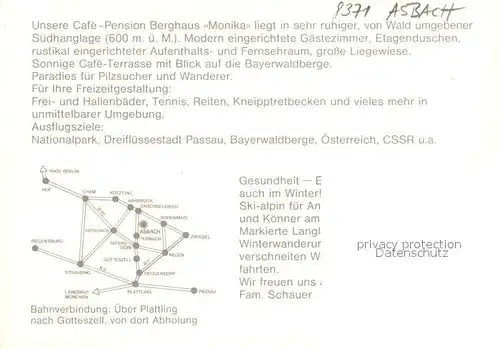 AK / Ansichtskarte Asbach_Drachselsried Cafe Pension Berghaus Monika Gaststube Terrasse Grillplatz 