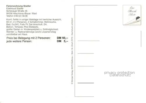 AK / Ansichtskarte Altschoenau Ferienwohnung Stadler im Nationalpark Bayerischer Wald Altschoenau