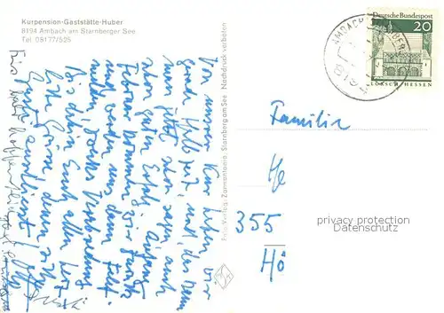 AK / Ansichtskarte Ambach_Starnbergersee Kurpension Gaststaette Huber Ambach_Starnbergersee