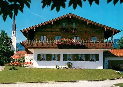 AK / Ansichtskarte Arzbach_Bad_Toelz Cafe Schusterpeter Blick zur Kirche Arzbach_Bad_Toelz