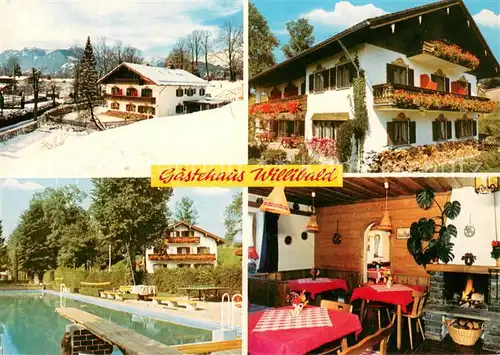 AK / Ansichtskarte Arzbach_Bad_Toelz Gaestehaus Willibald Gastraum Swimming Pool Winterpanorama Alpenblick Arzbach_Bad_Toelz