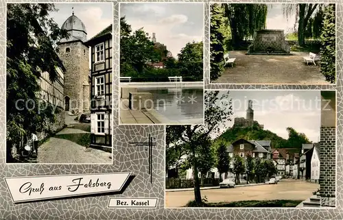 AK / Ansichtskarte Felsberg_Hessen Obertor Freibad Monument Schloss Felsberg Hessen