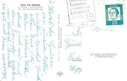 AK / Ansichtskarte Rurberg Haus am Obersee Fahrgastschiff Terrasse Gaststube Rurberg