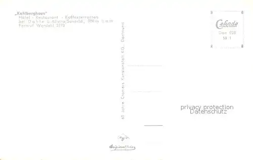 AK / Ansichtskarte Dahle_Altena Kohlberghaus Hotel Restaurant Kaffeeterrassen Dahle_Altena