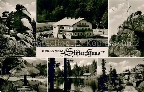 AK / Ansichtskarte Frauenberg_Bayrischer_Wald Stifter Haus Dreisessel Hochstein Schwammerling See Schusterberg mit Diensthuette Frauenberg_Bayrischer