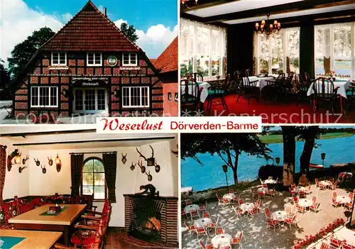 AK / Ansichtskarte Barme_Verden Weserlust Gasthaus Gastraeume Terrasse Barme Verden
