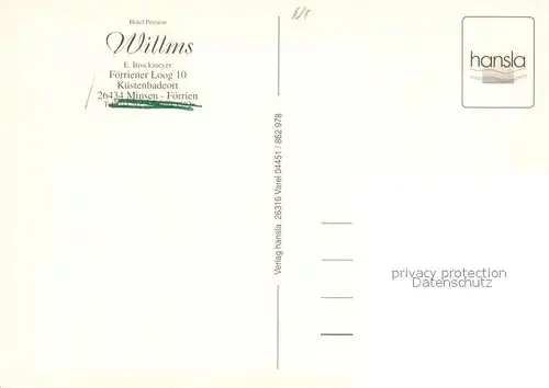 AK / Ansichtskarte Minsen_Foerrien Hotel Pension Willms Gastraeume Zimmer 
