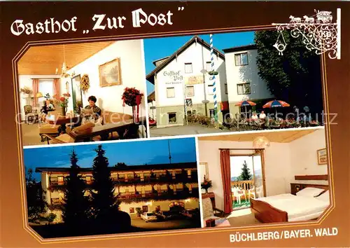 AK / Ansichtskarte Buechlberg Gasthof Pension Zur Post Aufenthaltsraum Gartenterrasse Fremdenzimmer Buechlberg