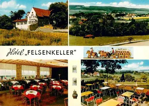 AK / Ansichtskarte Lauenau Hotel Felsenkeller Restaurant Terrasse Rupp Braeu Vierspaenner Bierwagen Landschaftspanorama Lauenau