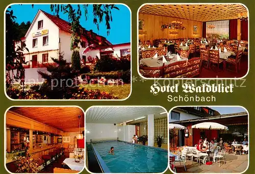 AK / Ansichtskarte Schoenbach_Dillkreis Hotel Waldblick Restaurant Cafe Hallenbad Schoenbach Dillkreis