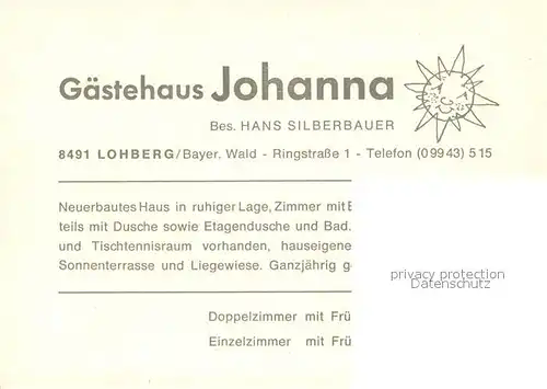 AK / Ansichtskarte Lohberg_Lam Gaestehaus Johanna Fremdenzimmer Landschaftspanorama Bayerischer Wald Lohberg_Lam
