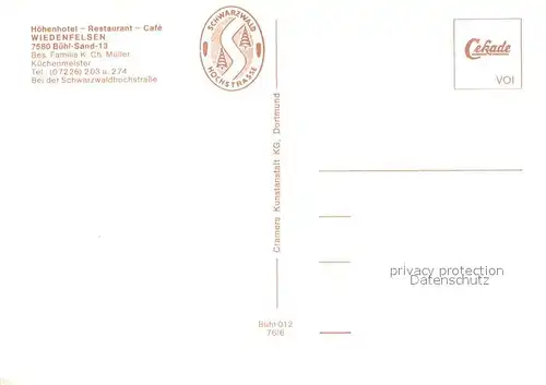 AK / Ansichtskarte Sand_Buehl Hotel Wiedenfelsen Restaurant Cafe Konferenzraum Mummelsee Schwarzenbachtalsperre Schwarzwaldhochstrasse Fliegeraufnahme Sand_Buehl