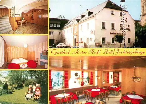 AK / Ansichtskarte Zell_Fichtelgebirge Gasthof Rotes Ross Restaurant Treppenaufgang Garten Maibaum Zell Fichtelgebirge