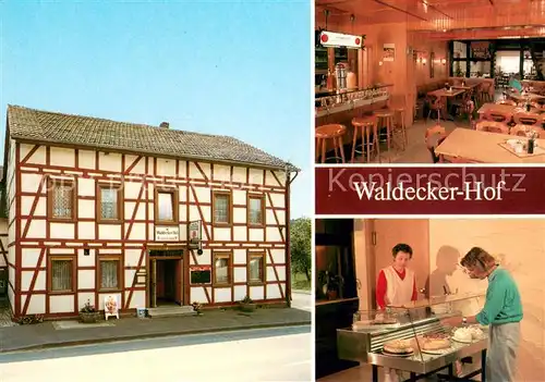 AK / Ansichtskarte Kleinern Gaststaette Waldecker Hof Restaurant Kuchentheke Fachwerkhaus Kleinern