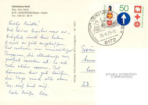 AK / Ansichtskarte Lenggries Gaestehaus Pension Heiss Ortsmotiv mit Kirche Bayerische Alpen Lenggries