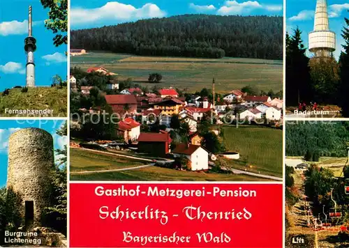 AK / Ansichtskarte Thenried Ortsansicht Gasthof Pension Schierlitz Fernsehsender Burgruine Lichtenegg Radarturm Sessellift Thenried